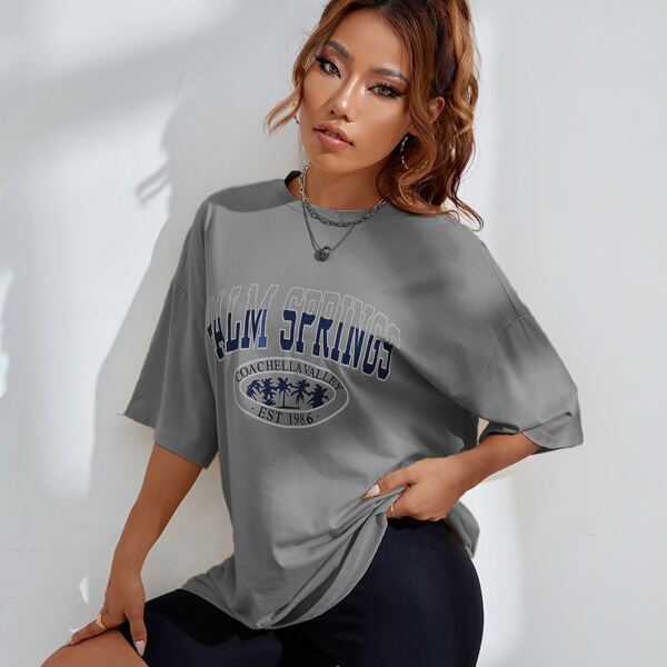 

Letter Graphic Oversized Longline Tee, Dark grey