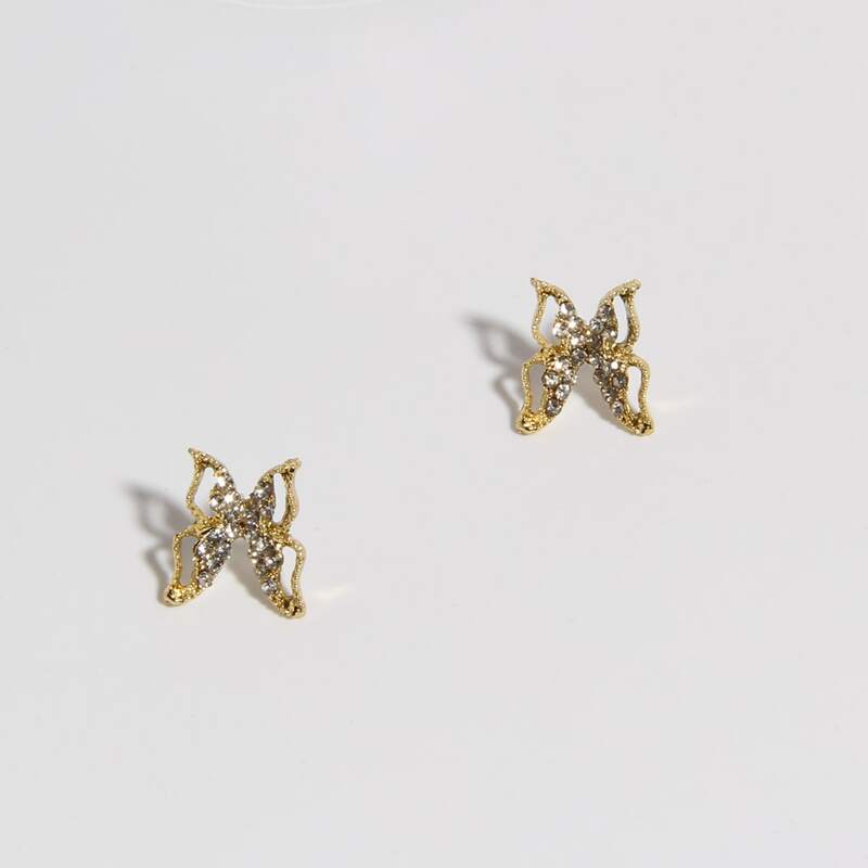 

Rhinestone Butterfly Stud Earrings, Gold