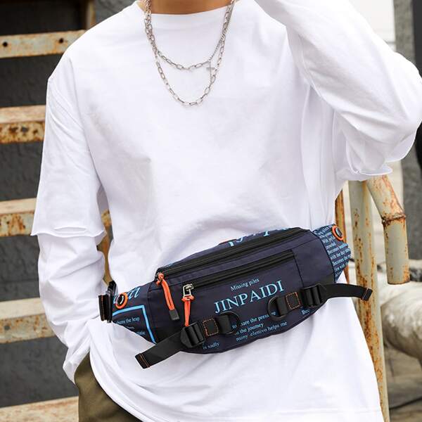 

Men Letter Graphic Knot Decor Fanny Pack, Blue
