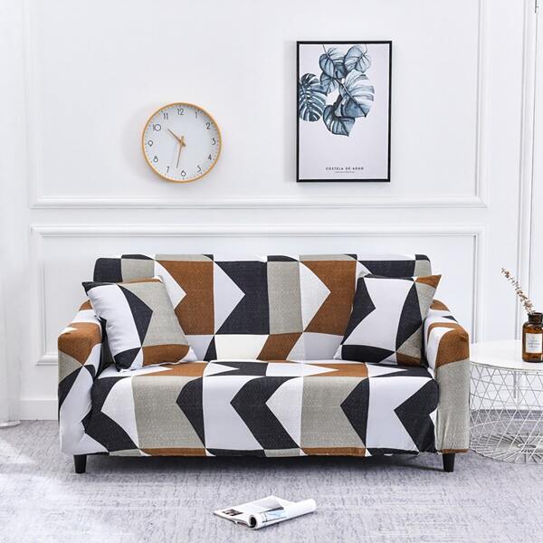 

Geometric Pattern Sofa Cover & 1pc Cushion Cover Without Filler, Multicolor