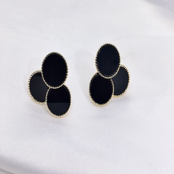 

14K Gold Plated Round Earrings, Black