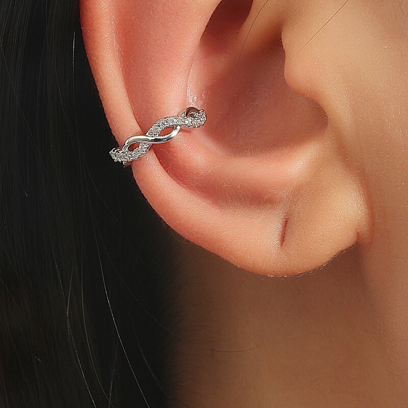 1pc Rhinestone Ear Cuff, Silver