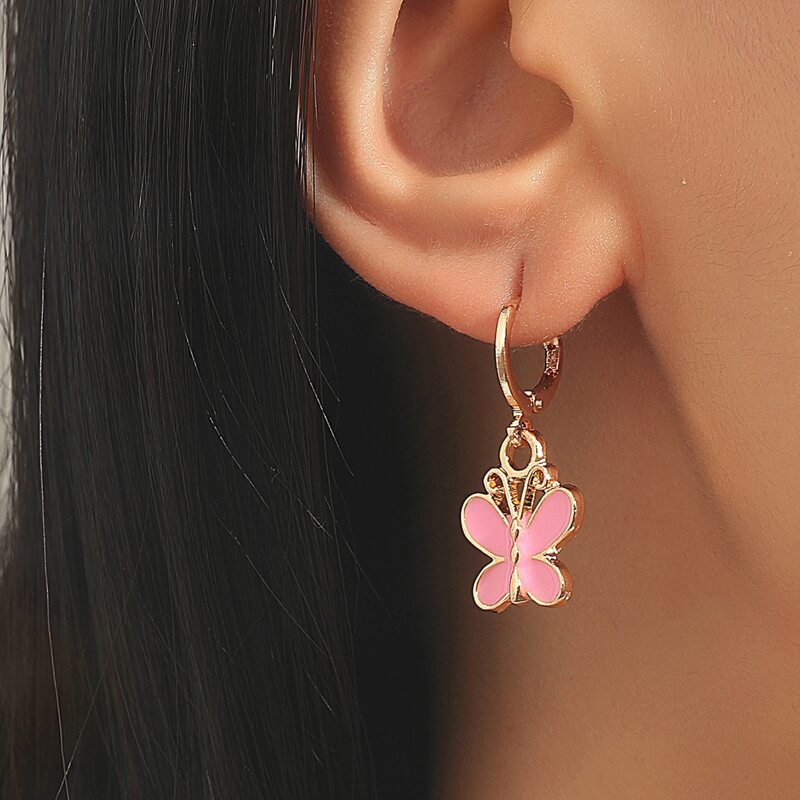 

Butterfly Drop Earrings, Pink