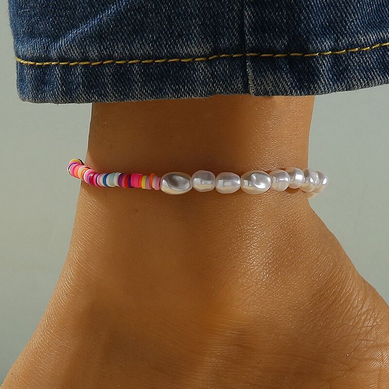 

1pc Faux Pearl Beaded Anklet, Multicolor