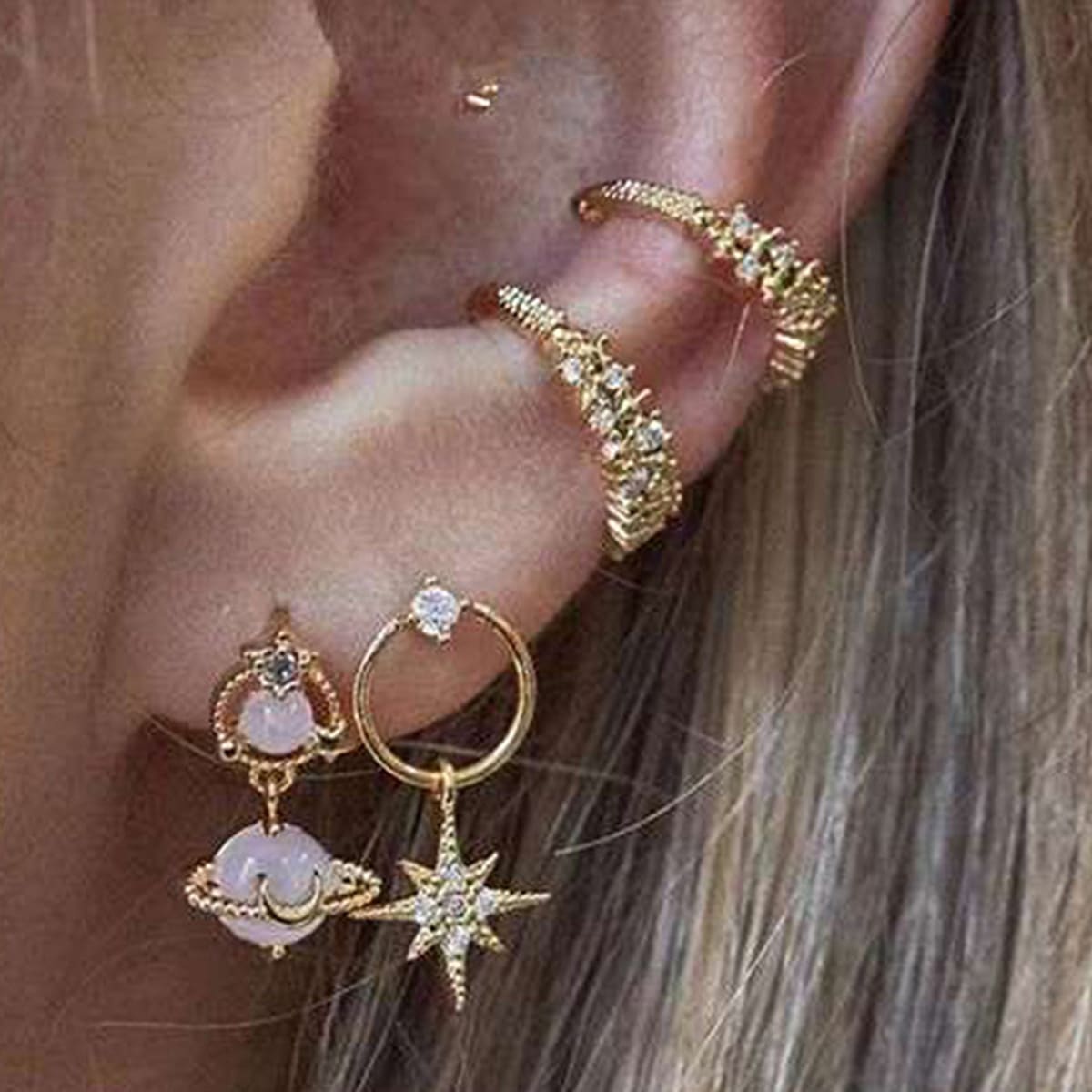 

4pcs Rhinestone Earrings, Gold