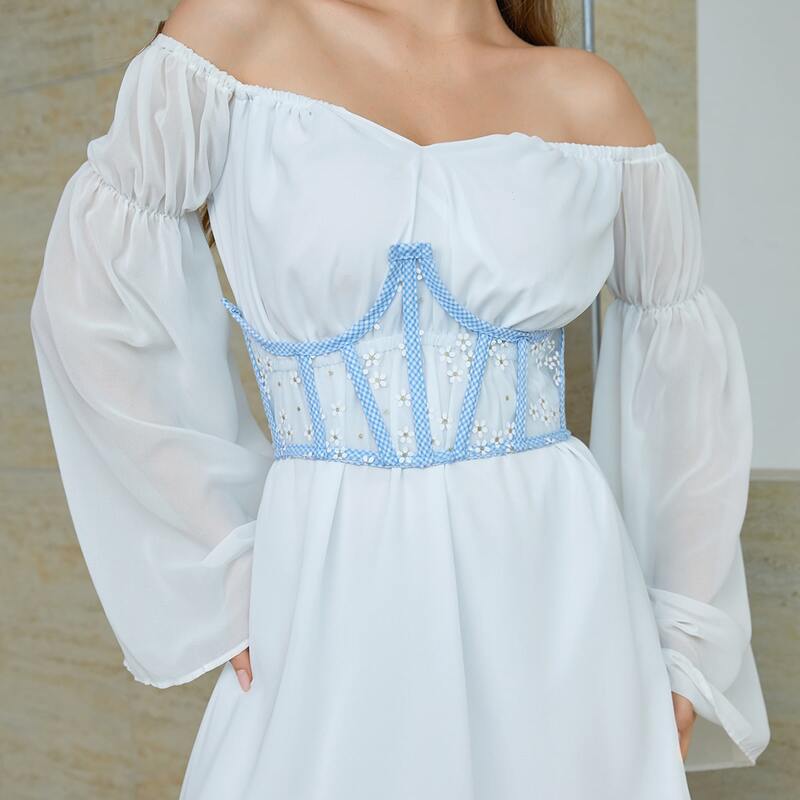 

Flower Detail Corset Belt, Blue