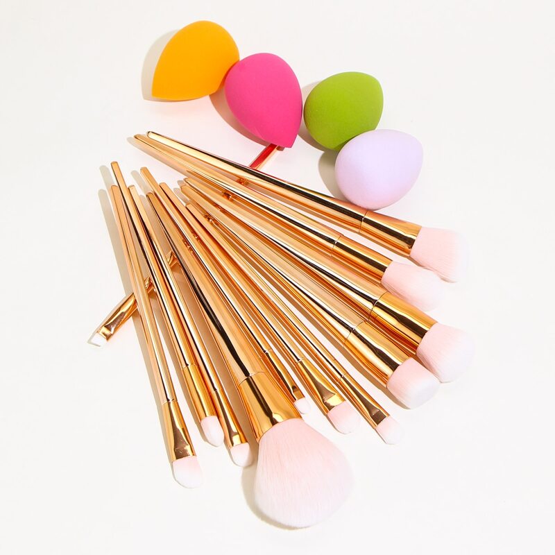 

12pcs Makeup Brush Set & 4pcs Makeup Sponge, Multicolor