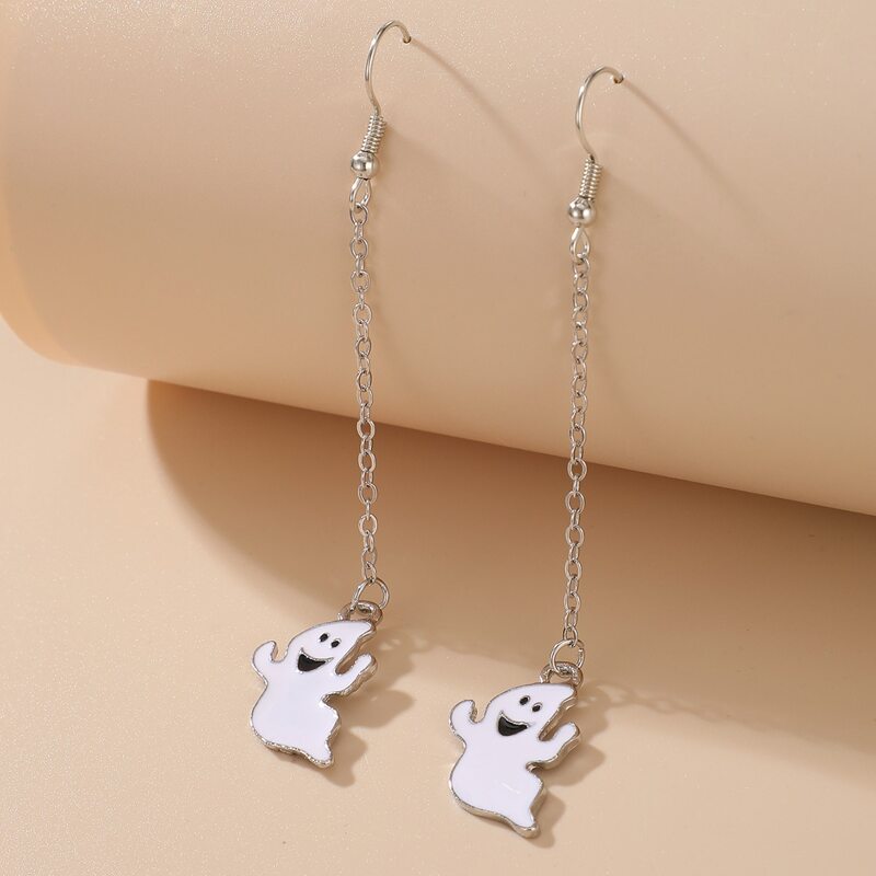 

Halloween Ghost Drop Earrings, Silver