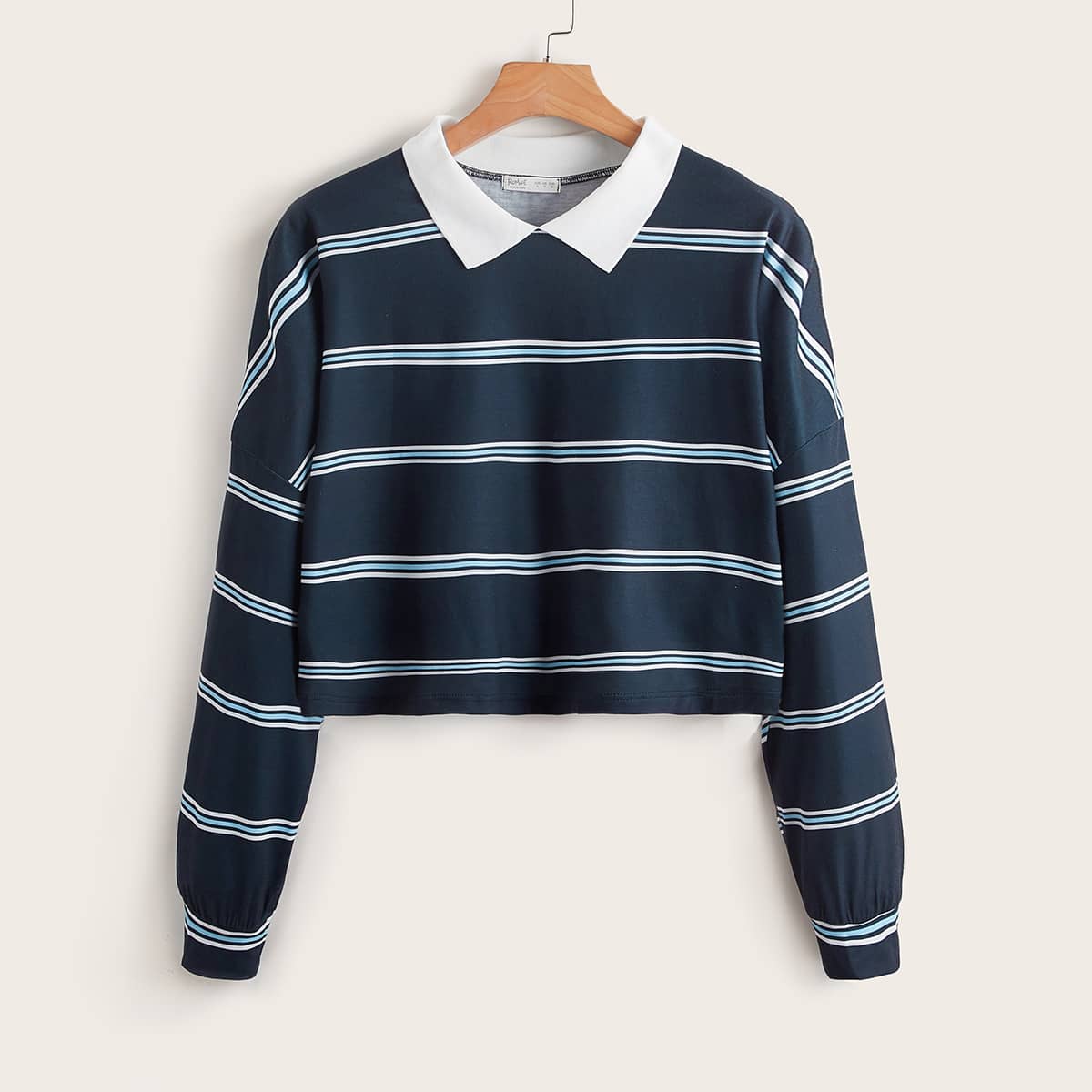 

Striped Contrast Collar Tee, Multicolor