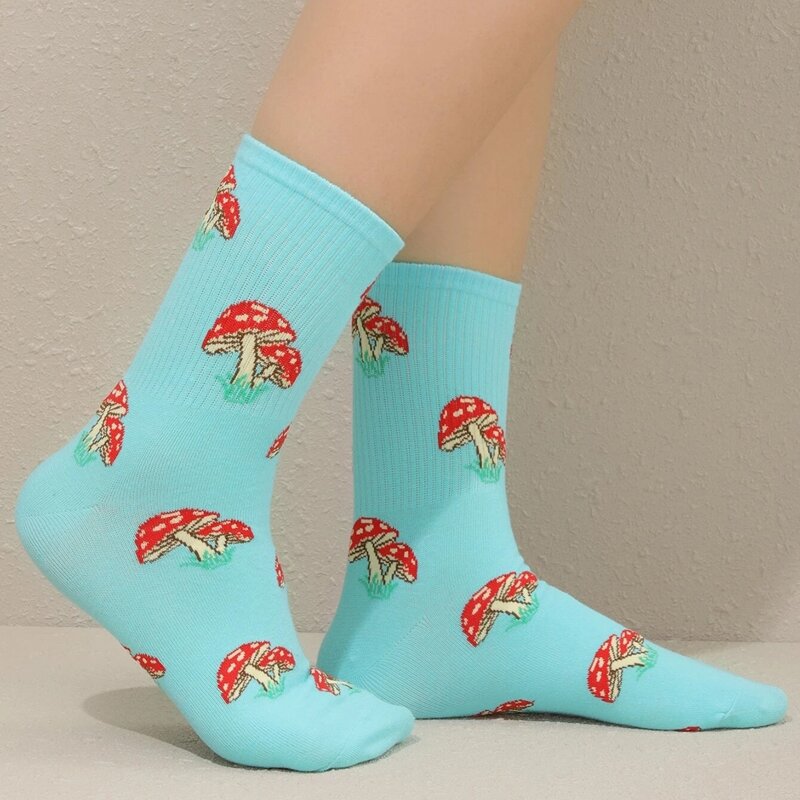 

Mushroom Pattern Crew Socks, Baby blue