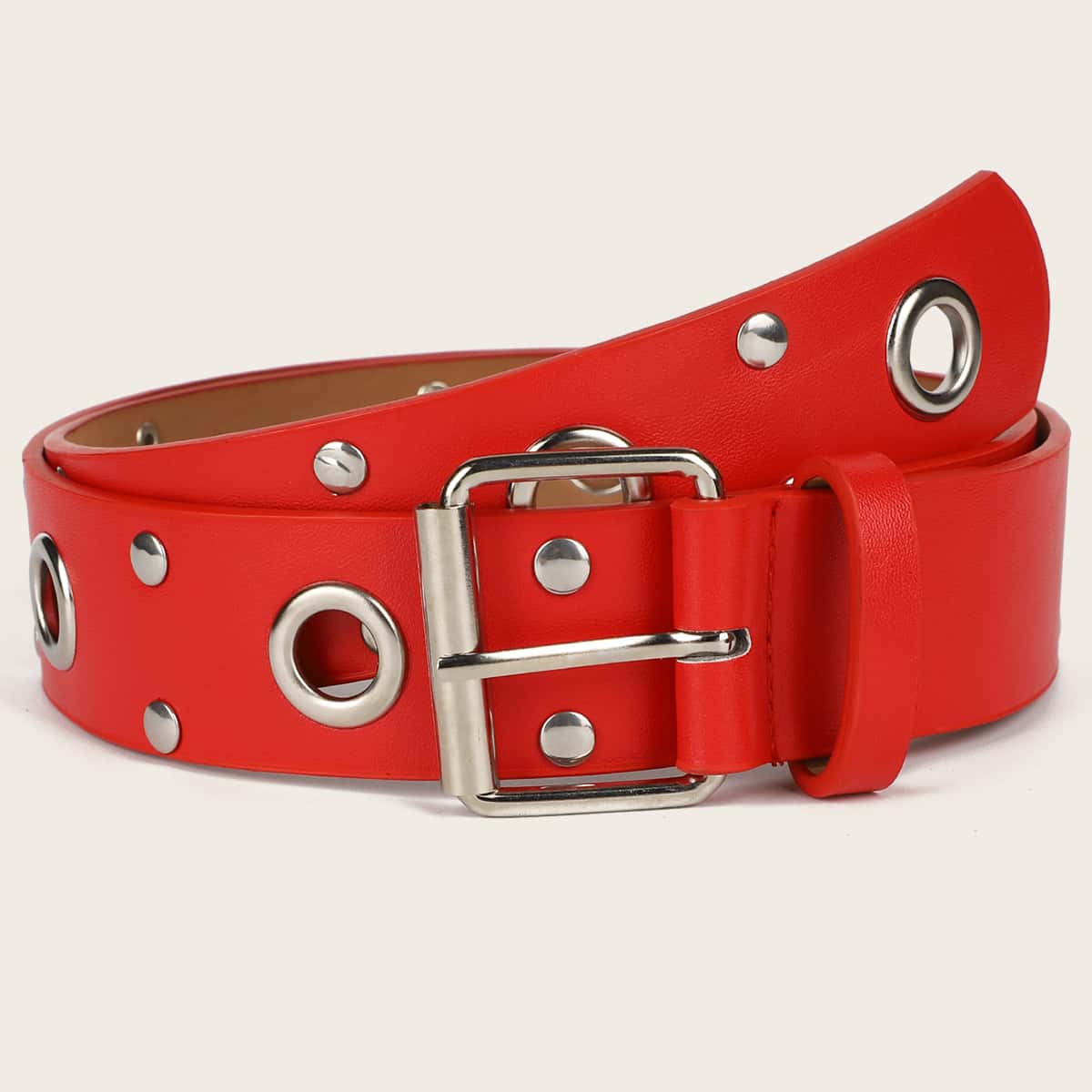 

Eyelet Decor Buckle Belt, Red