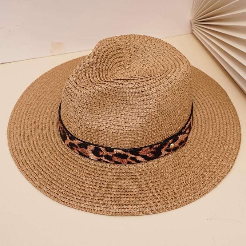

Leopard Pattern Straw Hat, Khaki