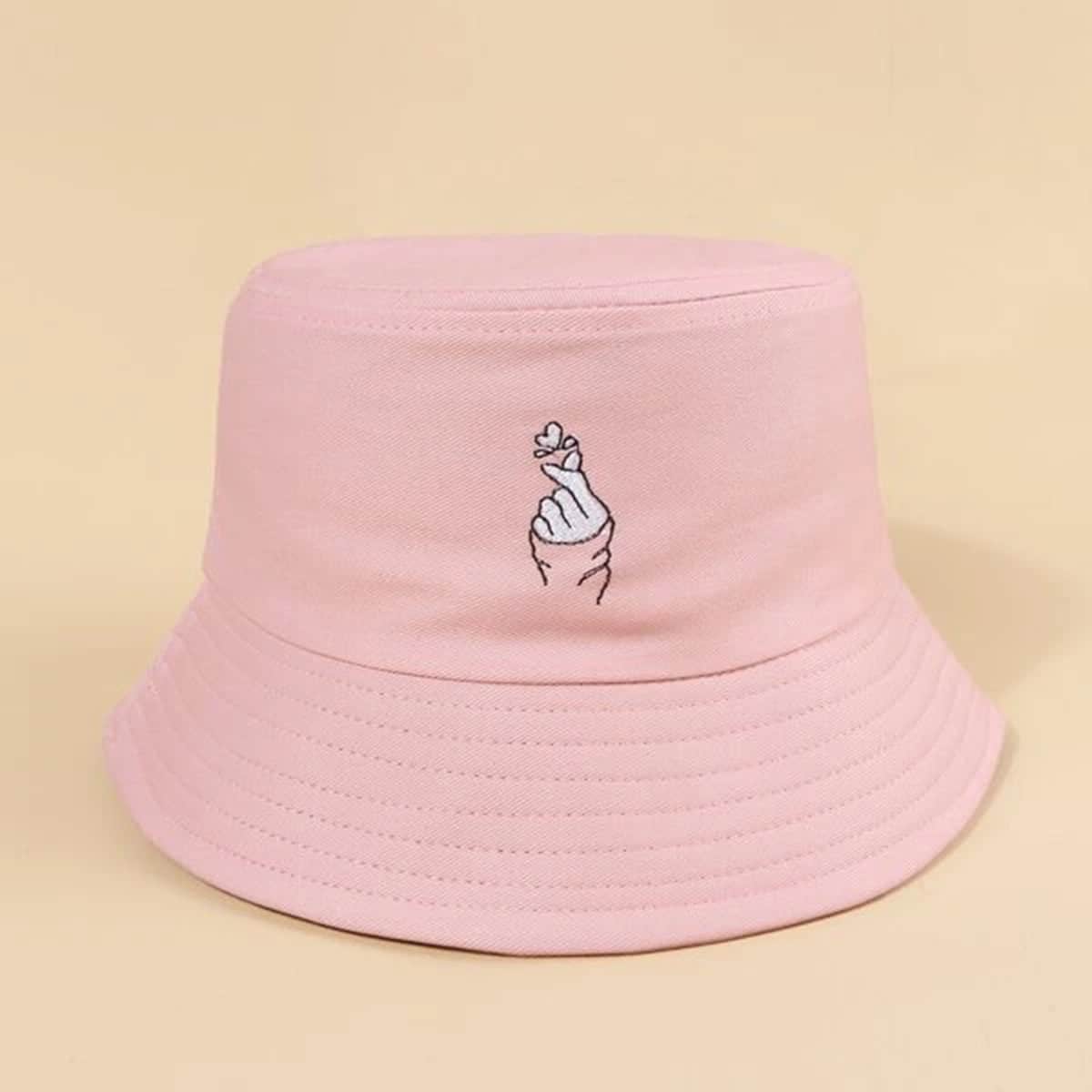 

Gesture Graphic Embroidery Bucket Hat, Pink