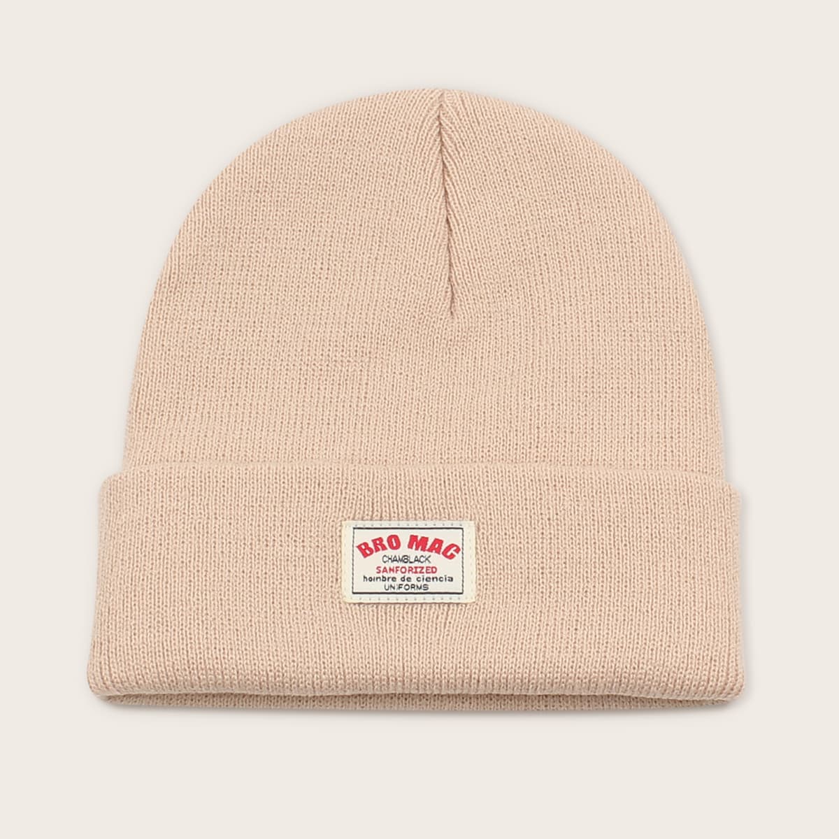 

Letter Patch Knit Beanie, Beige