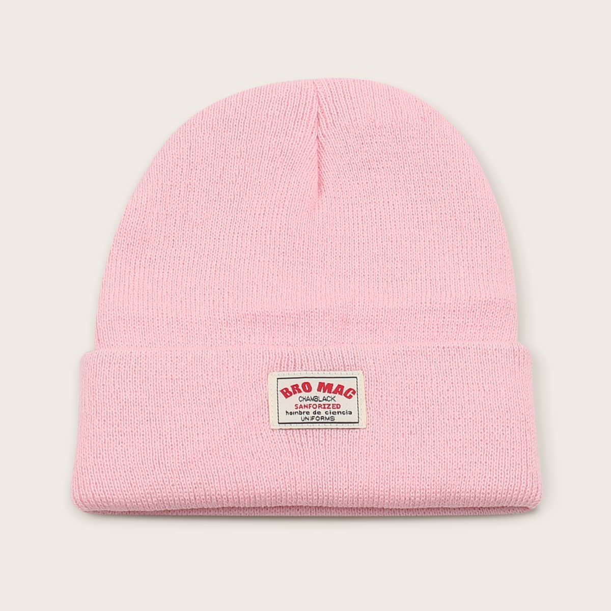 

Letter Patch Knit Beanie, Pink
