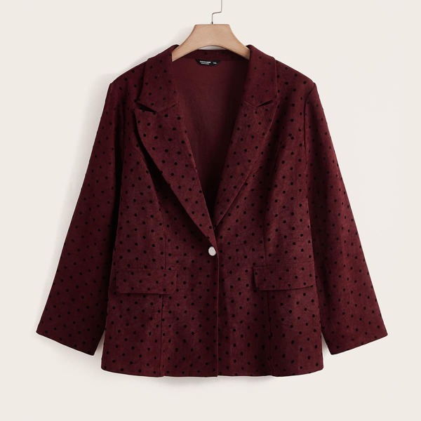 

Plus Polka Dot Single Button Flap Detail Blazer, Redwood