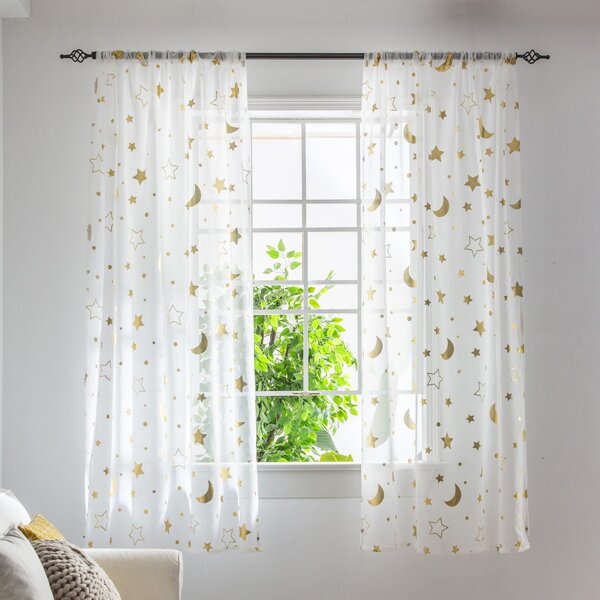 

Moon & Star Print Single Panel Curtain, Gold