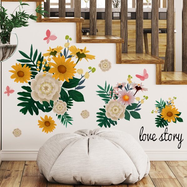 

2pcs Flower Print Wall Sticker, Multicolor