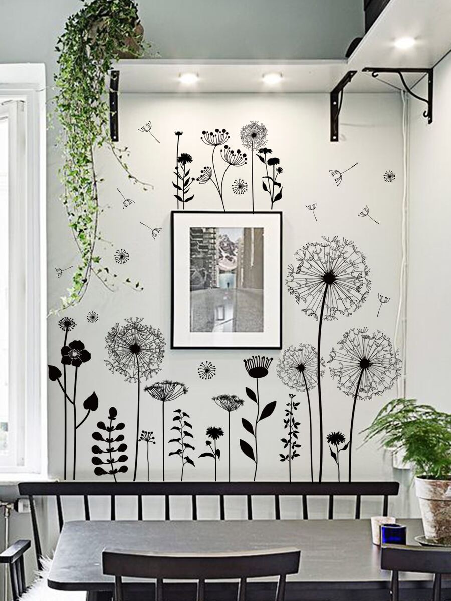 1 bộ Miếng dán tường in hình hoa bồ công anh, Hình dán, Decal dán tường, Decal nhựa vinyl trang trí nhà cửa, Vật phẩm trang trí mùa xuân làm mới ngôi nhà của bạn, Miếng dán trang trí lễ hội Quà tặng sinh nhật tốt nghiệp - màu đen - Xem 1