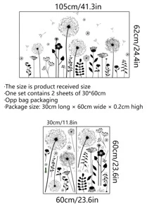 1 bộ Miếng dán tường in hình hoa bồ công anh, Hình dán, Decal dán tường, Decal nhựa vinyl trang trí nhà cửa, Vật phẩm trang trí mùa xuân làm mới ngôi nhà của bạn, Miếng dán trang trí lễ hội Quà tặng sinh nhật tốt nghiệp - màu đen - Xem 2