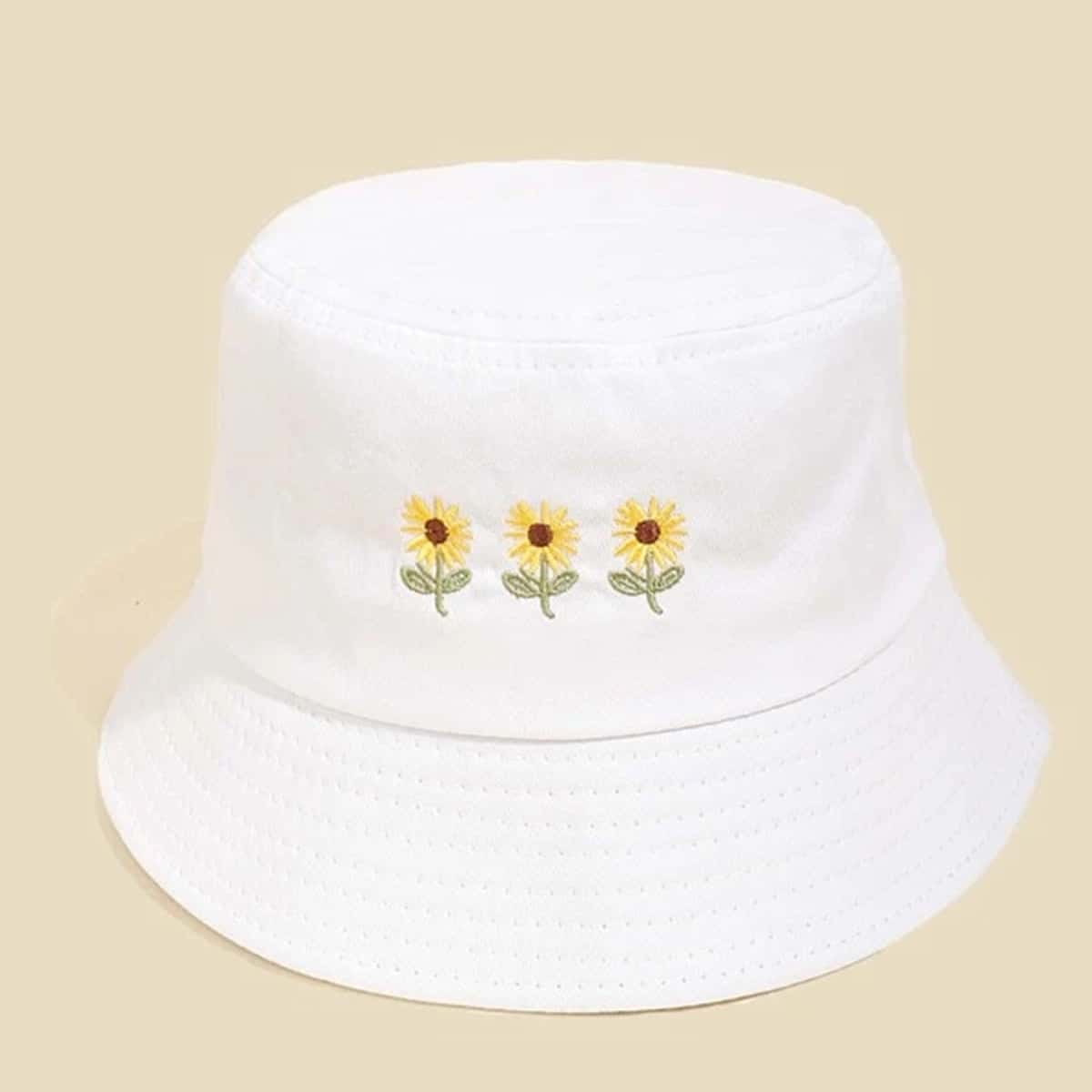 

Flower Embroidery Bucket Hat, White