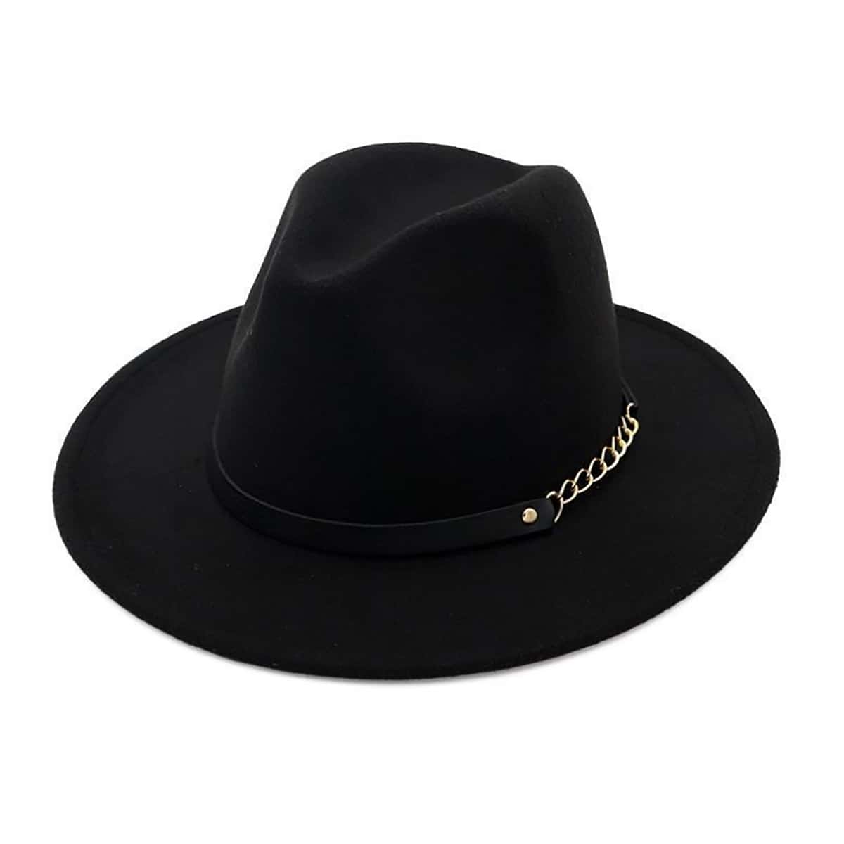 

Chain Decor Fedora Hat, Black
