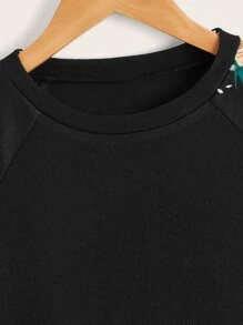 SHEIN Niñas Vestido floral panel de manga raglán - Negro - Ver 3