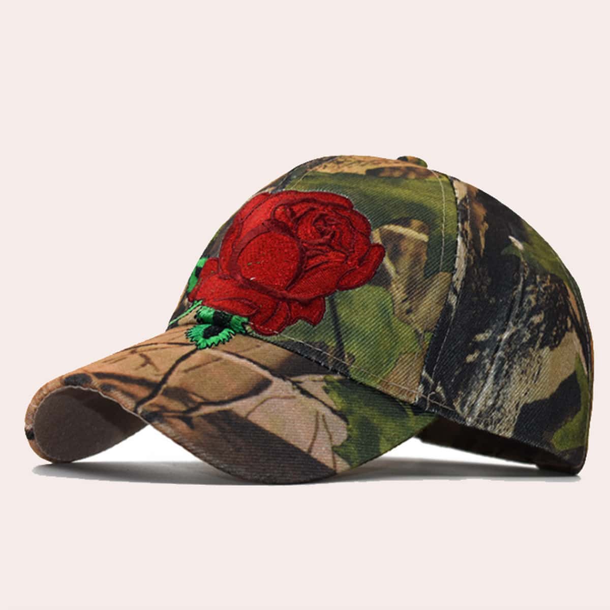 

Flower Embroidery Baseball Cap, Army green