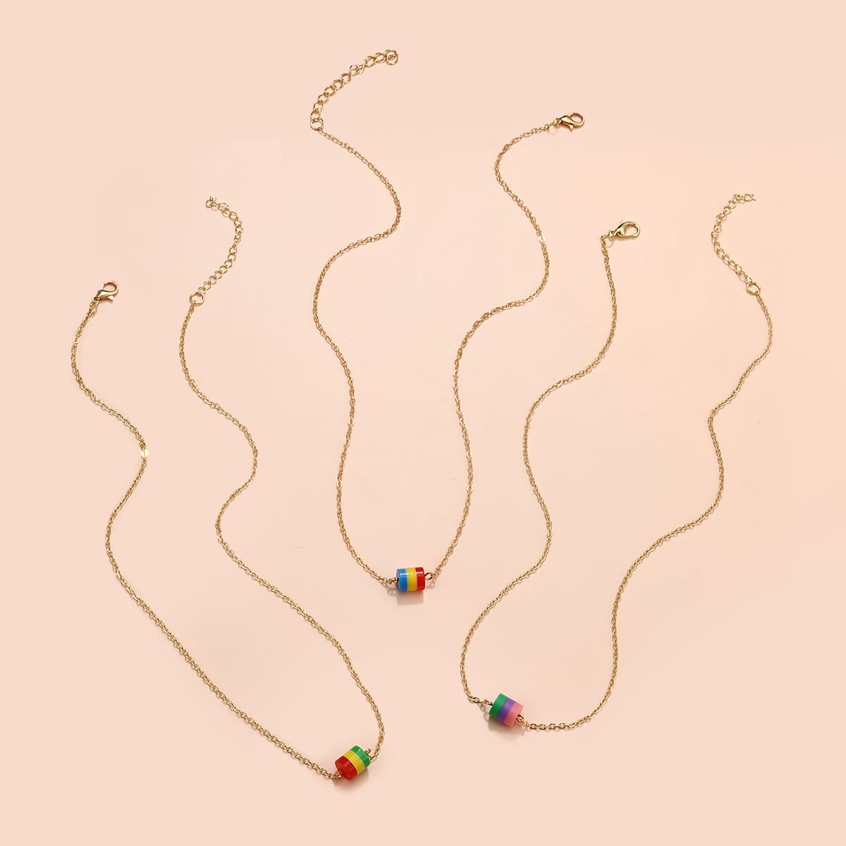 

3pcs Color Block Chain Necklace, Multicolor