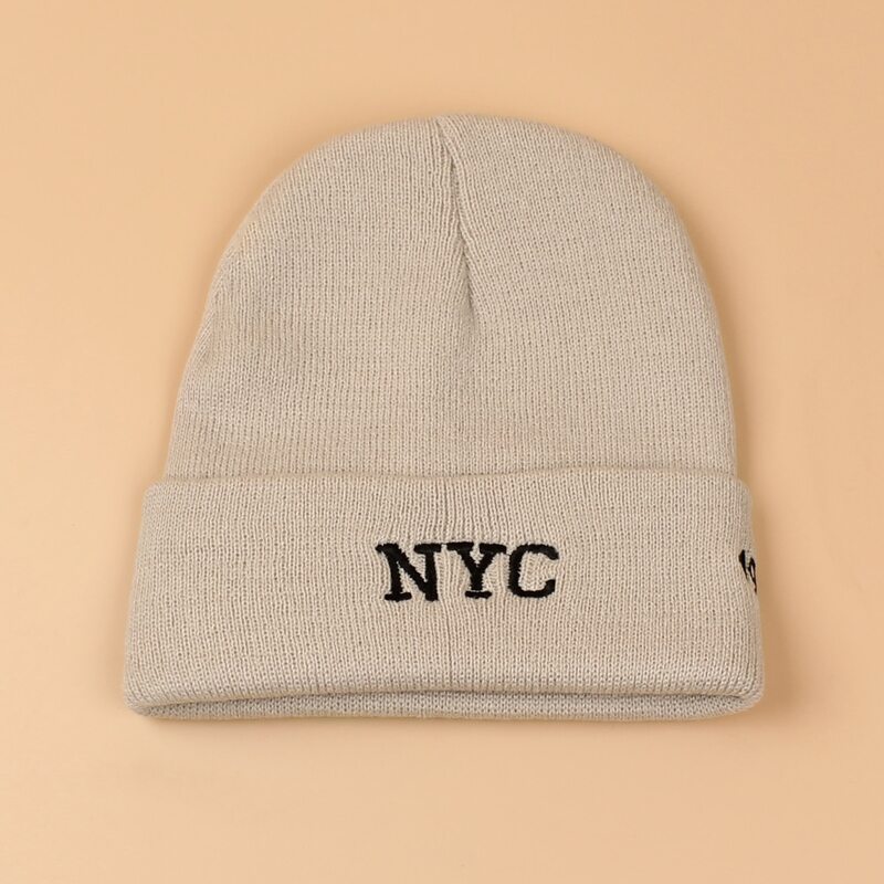 

Letter Graphic Embroidery Knit Hat, Beige