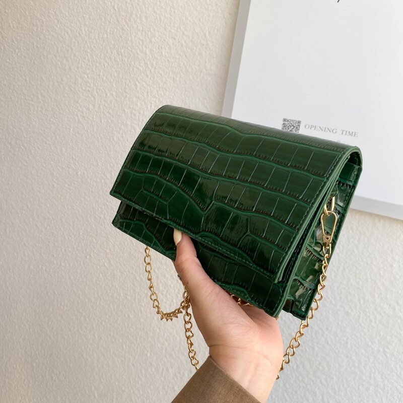 

Croc Embossed Flap Chain Bag, Green