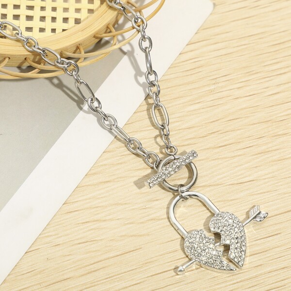 

Heart Lock Charm Necklace, Silver