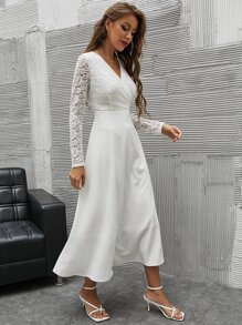Modelyn Abito a trapezio incrociato con pizzo - Bianco - Visualizzare 3