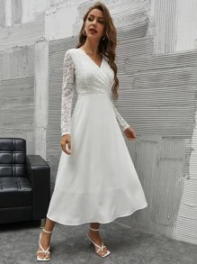 Modelyn Abito a trapezio incrociato con pizzo - Bianco - Visualizzare 5