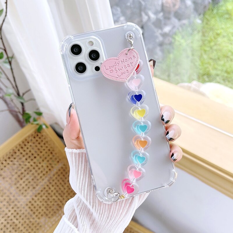 

Clear Phone Case With Heart Beaded Hand Strap