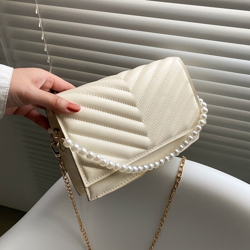 

Quilted Flap Satchel Bag, White