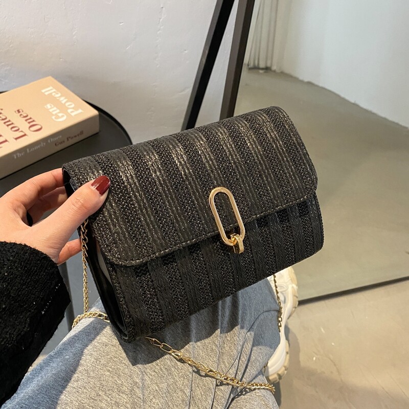 

Metal Lock Woven Chain Bag, Black
