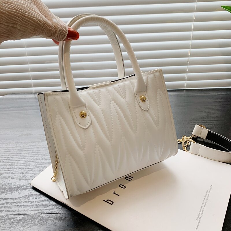 

Double Handle Chevron Pattern Satchel Bag, White