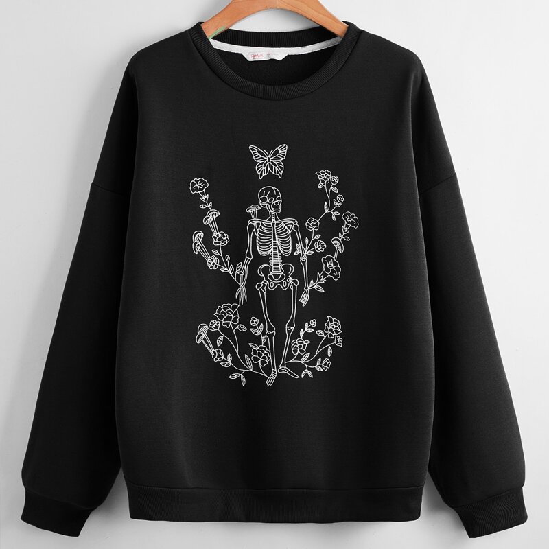 

Floral & Skull Graphic Sweatshirt, Black