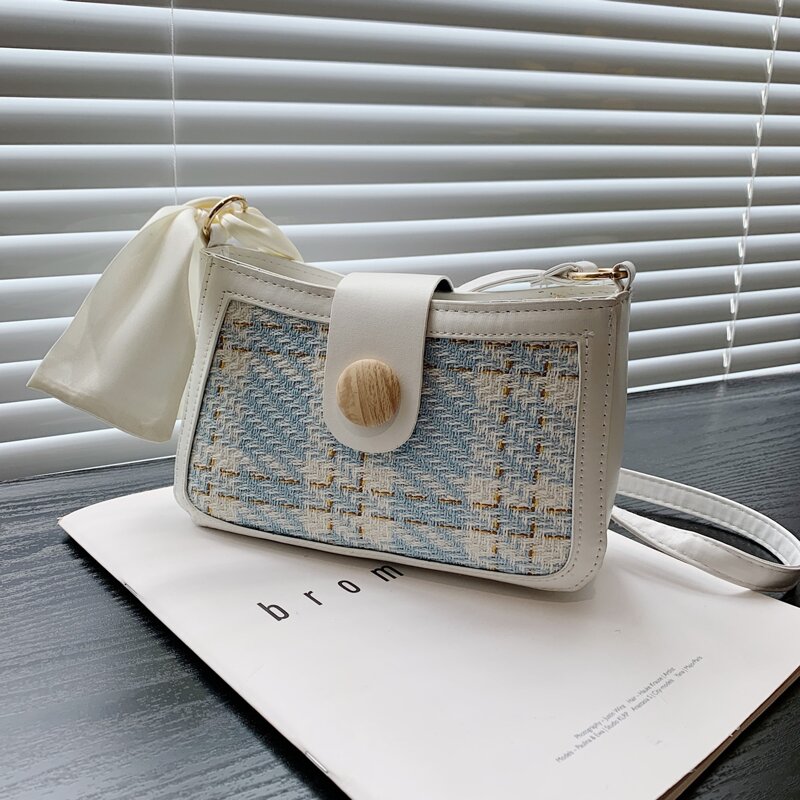 

Twilly Scarf Decor Tweed Shoulder Bag, White