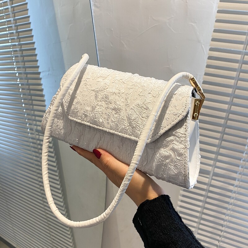 

Crinkle Flap Shoulder Bag, White