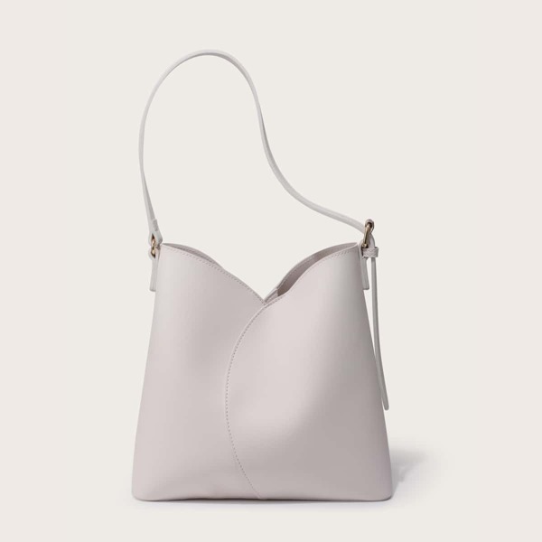 

Irregular Design Bucket Bag With Inner Pouch, Beige