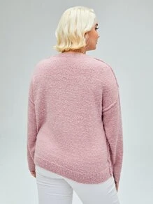 Áo len Plus Size màu trơn Giải trí - Màu Hồng baby - Xem 2