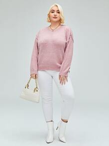 Áo len Plus Size màu trơn Giải trí - Màu Hồng baby - Xem 3