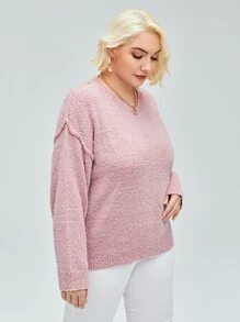 Áo len Plus Size màu trơn Giải trí - Màu Hồng baby - Xem 4