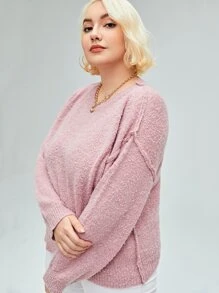 Áo len Plus Size màu trơn Giải trí - Màu Hồng baby - Xem 5