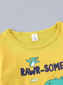 男孩字母和恐龍印花T恤和條紋圖案長褲 - 彩色 - 查看 3