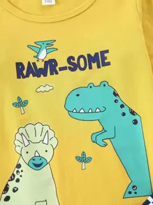 男孩字母和恐龍印花T恤和條紋圖案長褲 - 彩色 - 查看 4