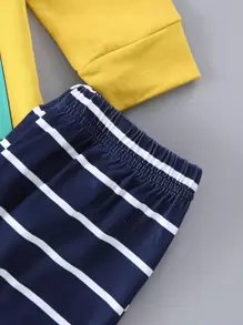 男孩字母和恐龍印花T恤和條紋圖案長褲 - 彩色 - 查看 6