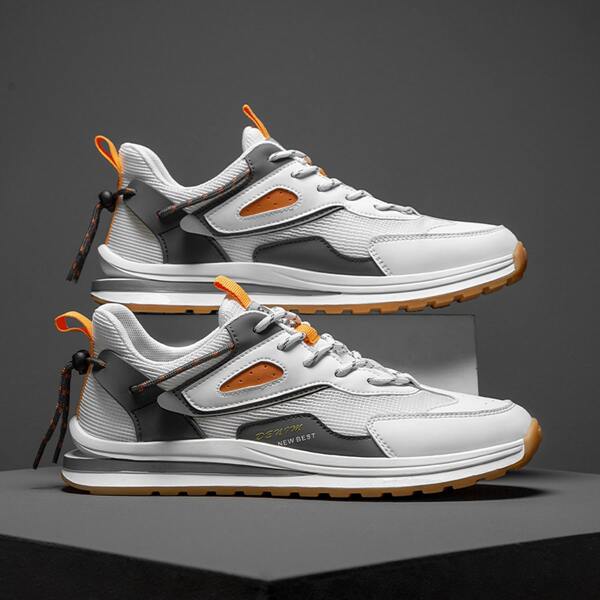 

Men Colorblock Mesh Panel Lace-up Front Sneakers, Grey